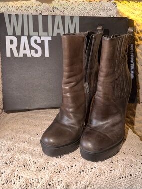 William Rast Brown Leather Platform Zip Ankle Boots